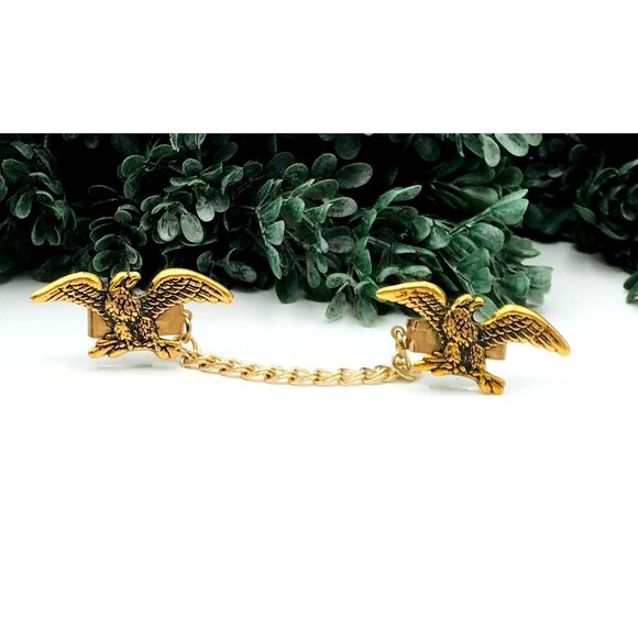 Vintage Gold-Tone Eagle Design Collar Chain Clip For Men & Women Patriotic State - Picture 1 of 8